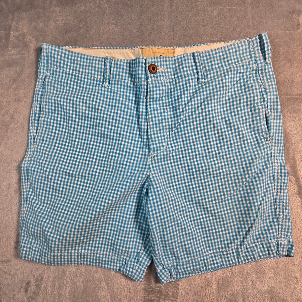 Hollister Gingham Shorts Mens 36 Blue Excellent Classic Preppy Summer Plaid